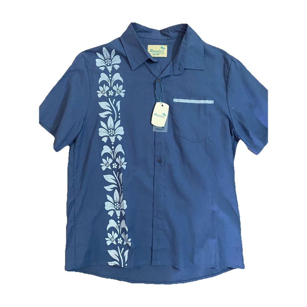 Coastal NWT Royaura Hawaiian Men Shirts‎ M Blue Short Sleeve Button Up coastal